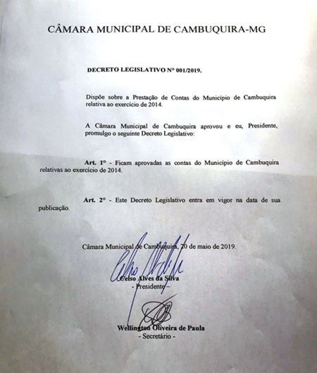 Decreto Legislativo nº 001/2019